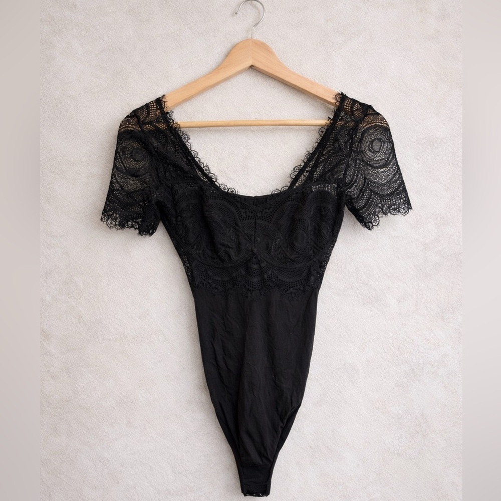 Thistle & Spire Black Sheer Lace WhimsyGoth Statement Bodysuit Lingerie